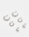 [DesignB London] DesignB London pack of 3 teardrop hoop earrings in silver No Size SILVER