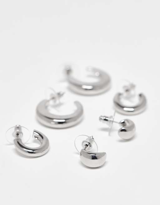 DesignB London pack of 3 teardrop hoop earrings in silver, 2 of 3