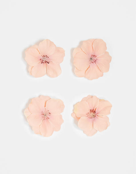DesignB London pack of 4 flower hair clips in coral - view 1