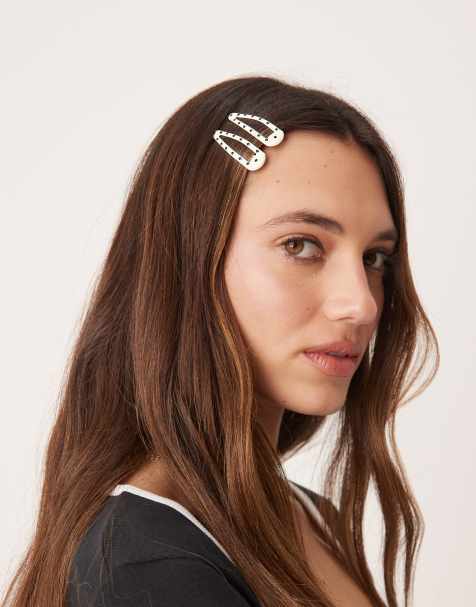 DesignB London pack of 4 hair clips in black and white polka dot - view 1