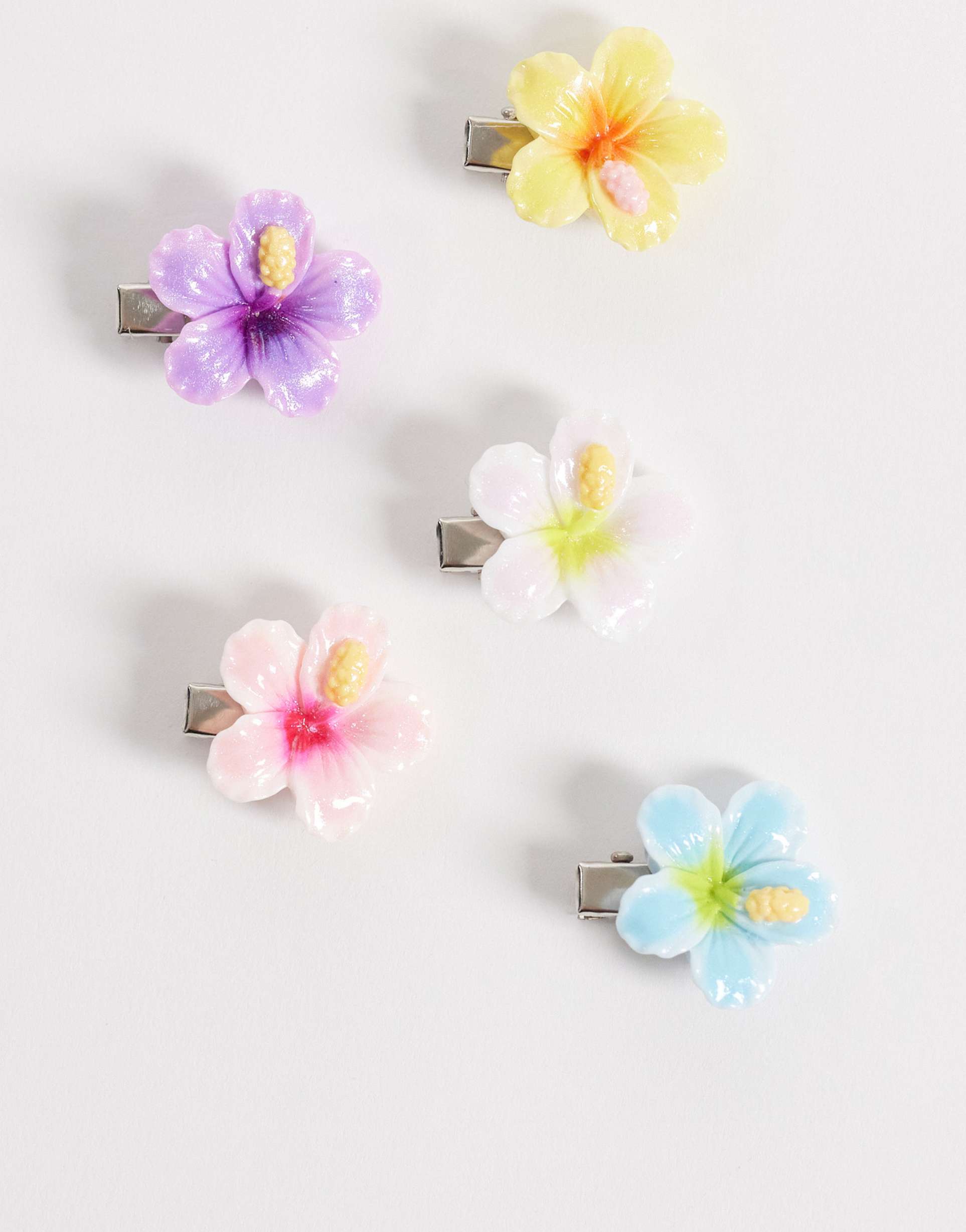 designb london pack of 5 mini hibiscus flower hair clips in multi