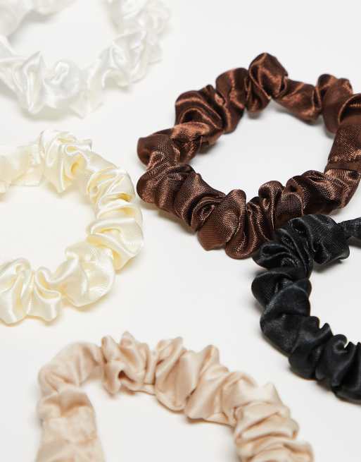 DesignB London pack of 5 mini ruched scrunchies in classic neutrals, 2 of 3