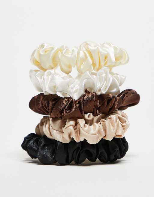 DesignB London pack of 5 mini ruched scrunchies in classic neutrals, 3 of 3
