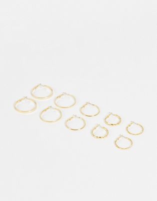 DesignB London pack of 5 mixed hoop earrings in gold tone | ASOS