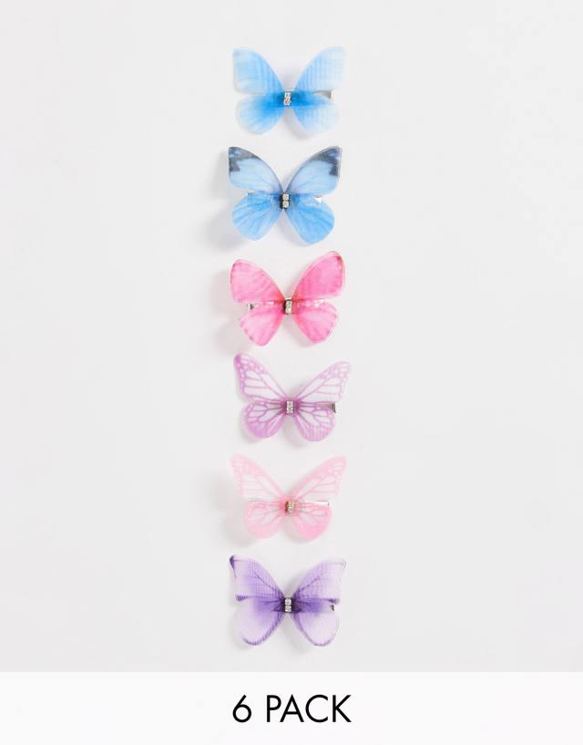 DesignB London pack of 6 fabric butterfly hair clips