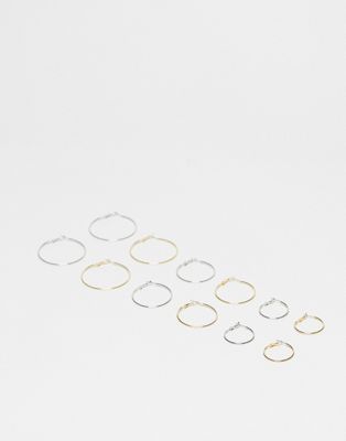 DesignB London pack of 6 mixed size hoop earrings in gold and silver