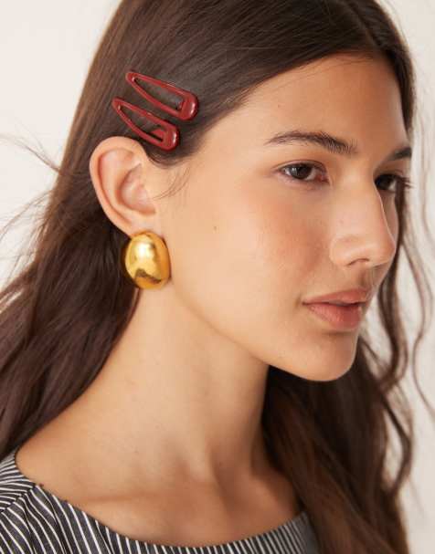 DesignB London pack of 6 snap hair clips in burgundy - view 1