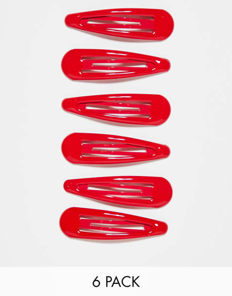 DesignB London pack of 6 snap hair clips in red - view 1
