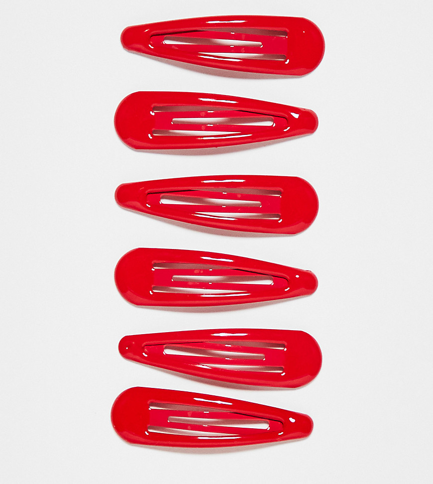 DesignB London pack of 6 snap hair clips in red-Multi