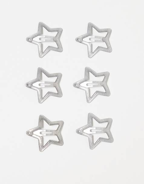 DesignB London pack of 6 star hair snap clips in embellished silver tone - view 1