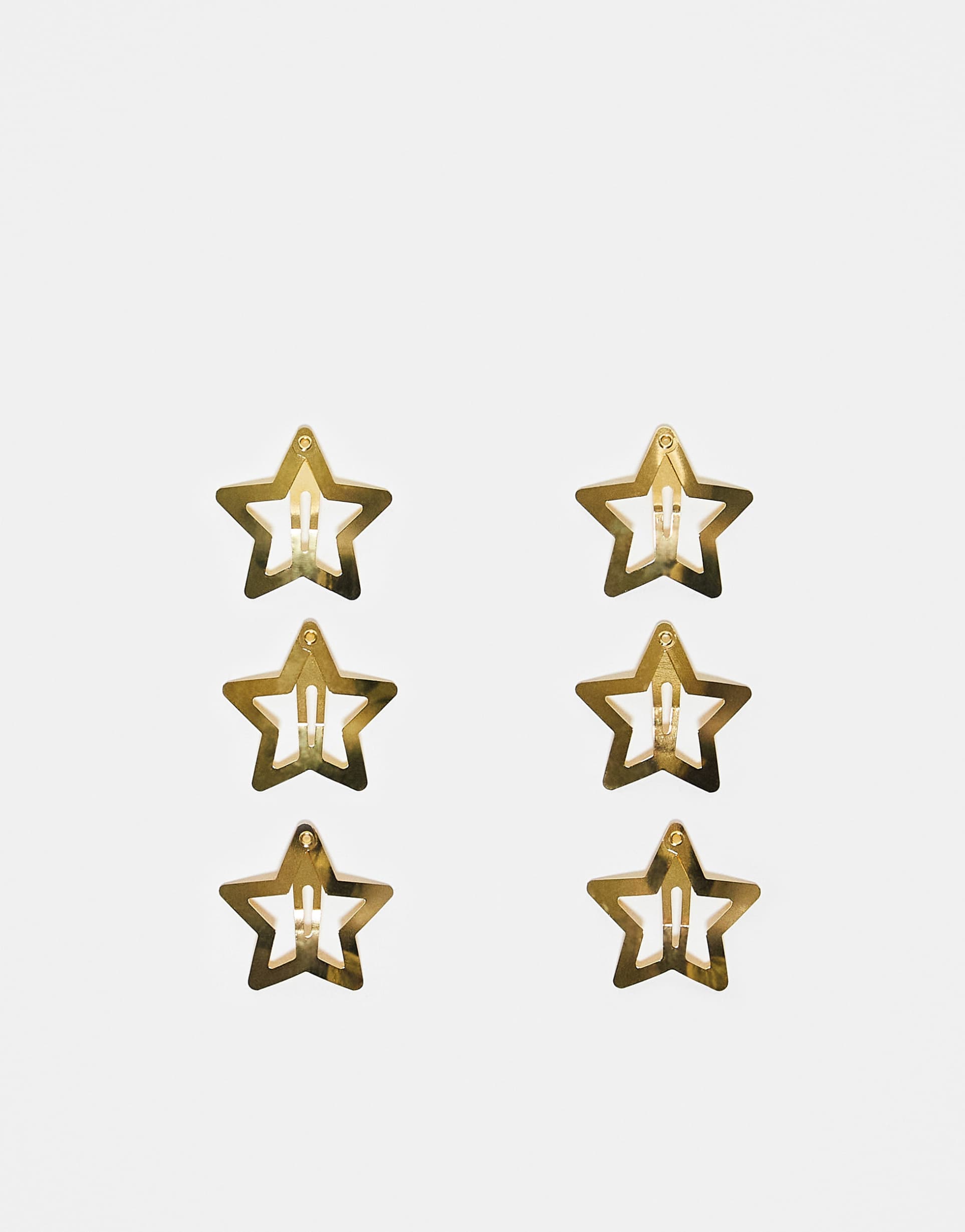 designb london pack of 6 star hair snap clips in gold