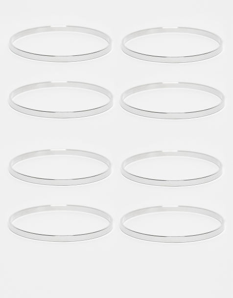 DesignB London pack of 8 bangles in silver - view 1