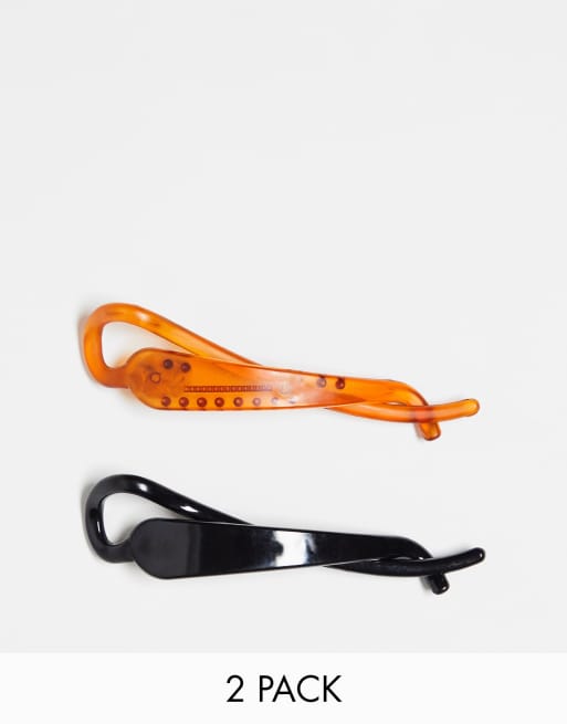 DesignB London pack of banana hair claws in black and tortoiseshell