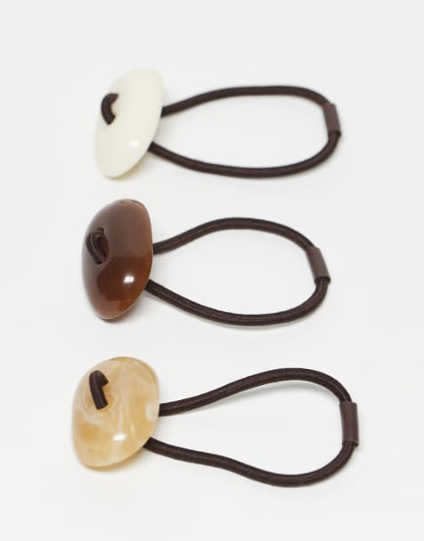 DesignB London pack of three resin hair ties in neutrals - view 1