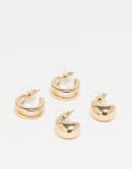 [DesignB London] DesignB London pack of two layered hoop and teardrop earrings in gold No Size GOLD