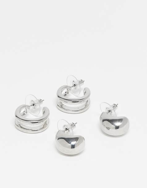 DesignB London pack of two layered hoop and teardrop earrings in silver - view 1