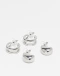 [DesignB London] DesignB London pack of two layered hoop and teardrop earrings in silver No Size SILVER