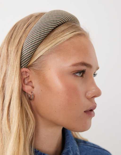 DesignB London padded headband in brown gingham check, 3 of 3