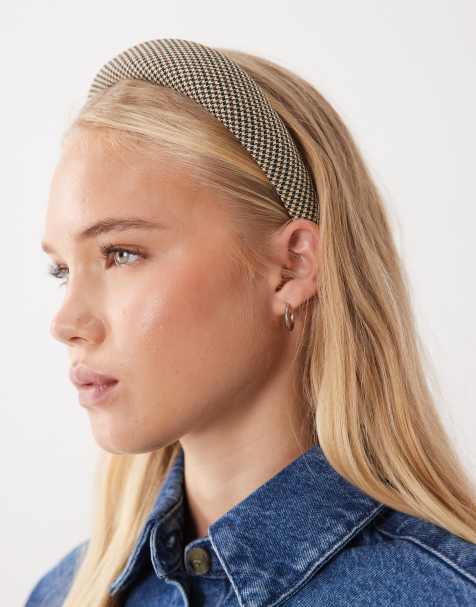 DesignB London padded headband in brown gingham plaid - view 1