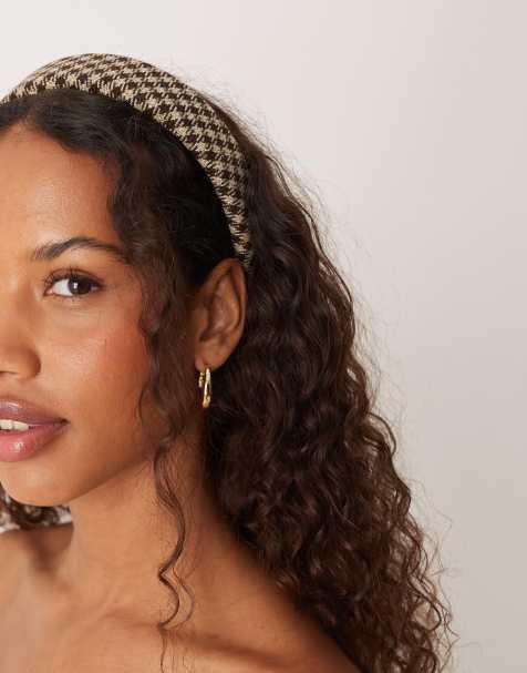 DesignB London padded headband in neutral check - view 1