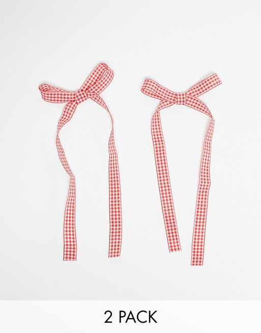 DesignB London - Pakke med 2 hårsløjfer med bånd med røde gingham-tern 
