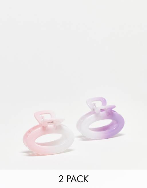 DesignB London - Pakke med 2 ovale hårklemmer med lyserød og lyslilla ombré-effekt 