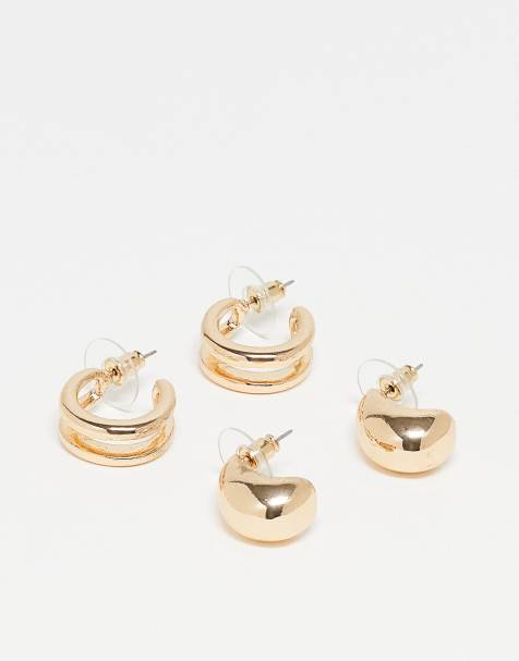 DesignB London - Pakke med 2 sæt guldfarvede lagdelte øreringe med hoop- og tåredesign - view 1