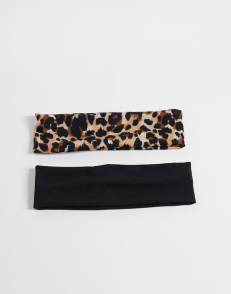 DesignB London pakke med 2 strækbare hårbånd i leopard og sort - view 1