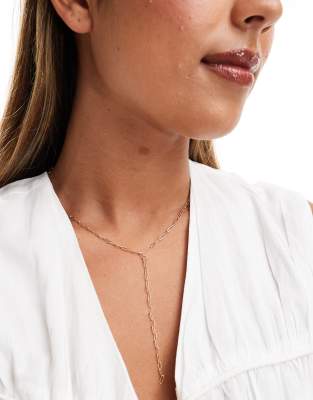 DesignB London paperclip chain lariat necklace in gold