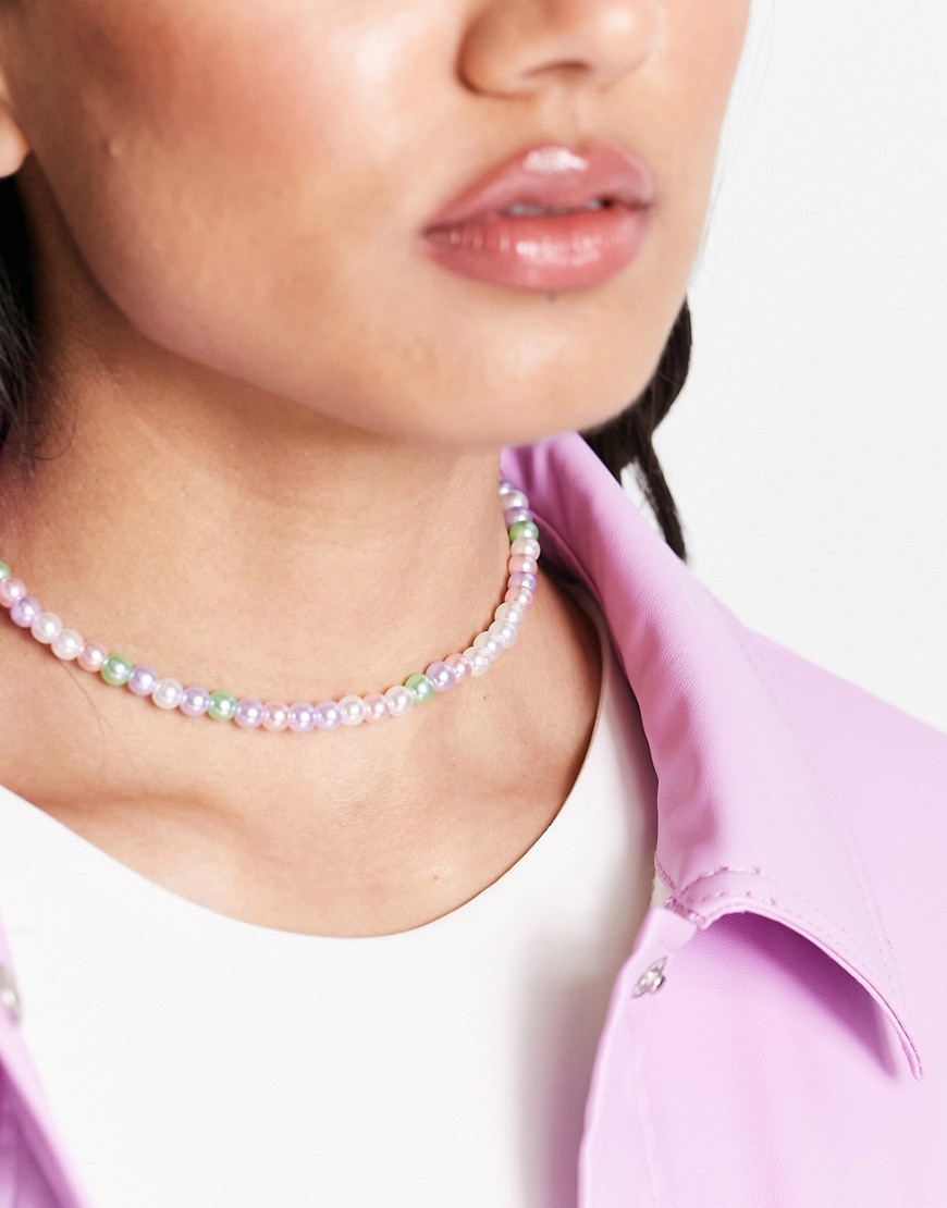 Designb London Pastel Pearl Choker Necklace-multi
