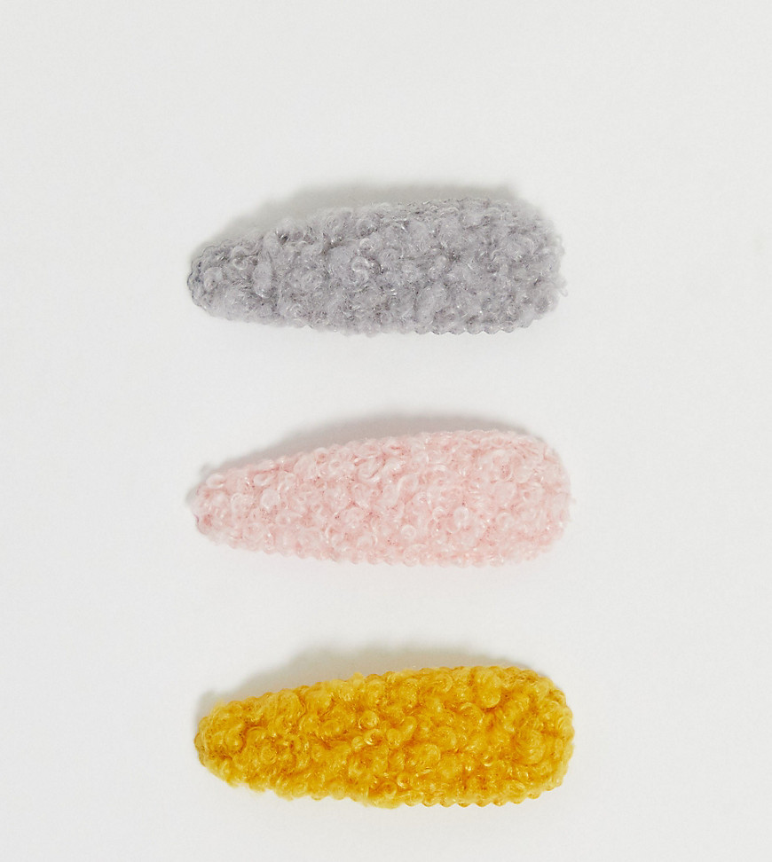DesignB London – Pastellfärgade hårspännen i teddy – Endast hos ASOS-Flerfärgad
