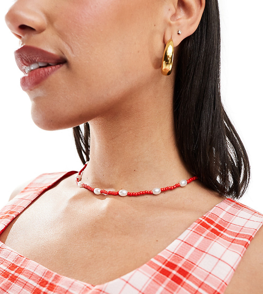 DesignB London pearl and bead necklace in red