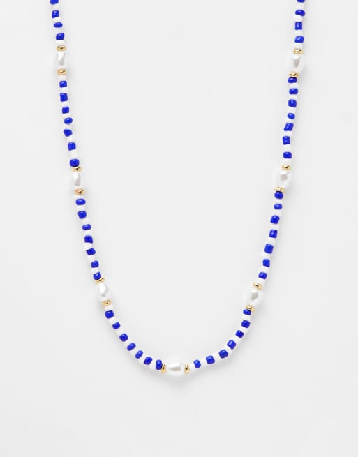 DesignB London pearl and blue bead necklace 