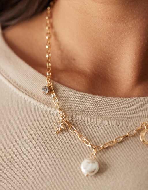 DesignB London pearl and celestial charm necklace in gold, 3 of 3
