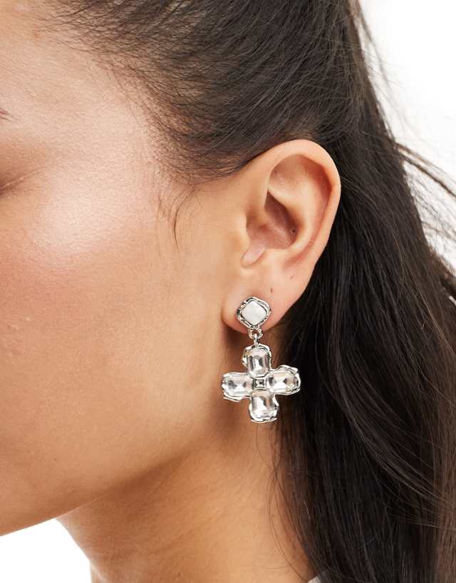 DesignB London - pearl and cross detail statement earrings in silver