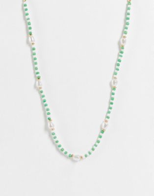 DesignB London pearl and green bead necklace - ASOS Price Checker