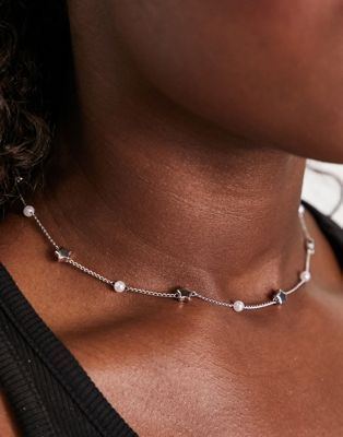 DesignB London pearl and star choker necklace in silver - ASOS Price Checker