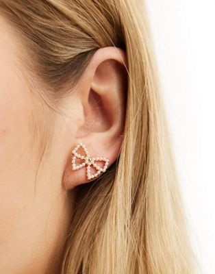 DesignB London pearl bow stud earrings
