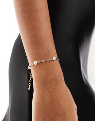 DesignB London pearl charm bracelet in gold - ASOS Price Checker