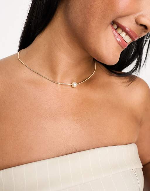  DesignB London pearl charm necklace in gold