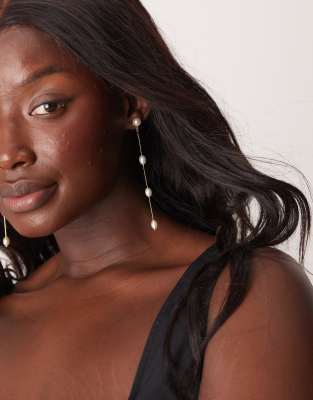 DesignB London pearl drop earrings in gold