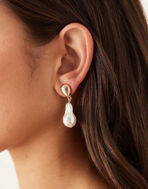 DesignB London pearl drop earrings in gold - view 1