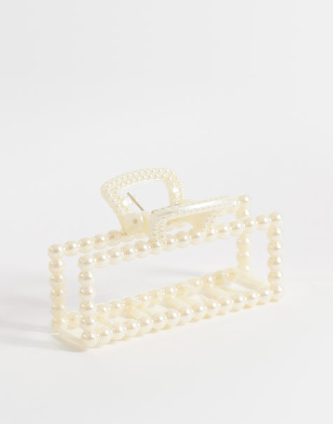 DesignB London pearl embellished hair claw clip in white - view 1