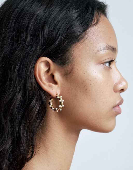 DesignB London pearl embellished hoop earrings in gold, 2 of 10
