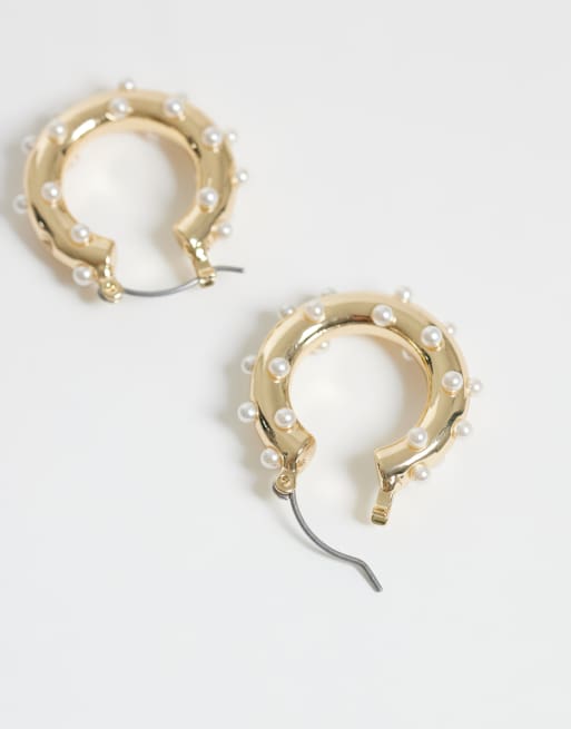 DesignB London pearl embellished hoop earrings in gold, 3 of 10