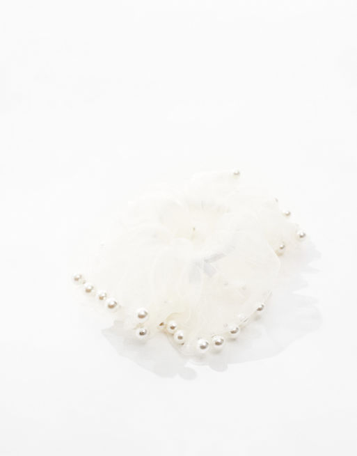 DesignB London pearl embellished organza hair scrunchie in  display picture 1