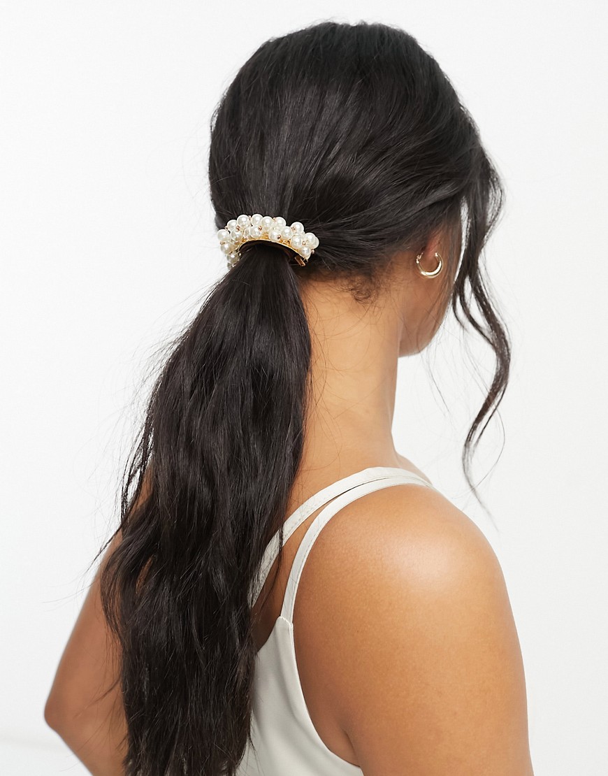 pearl embellished ponytail wrap-White