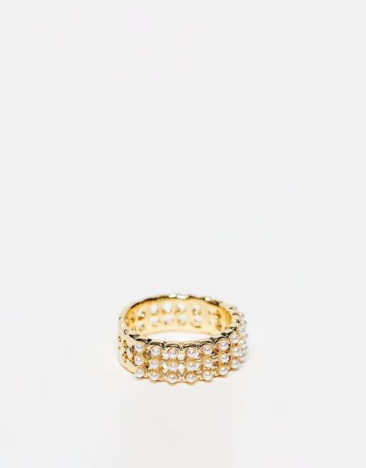 DesignB London pearl embellished ring in gold | ASOS