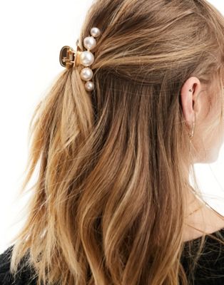 DesignB London pearl hair claw in gold - ASOS Price Checker