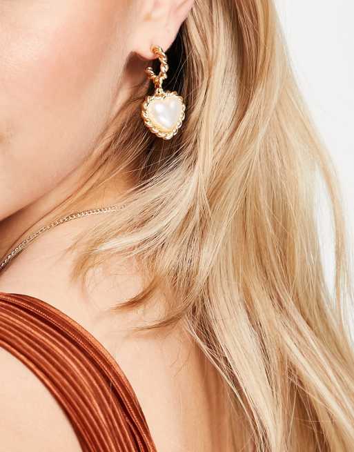 Designb London Pearl Heart Drop Earrings In Gold Asos 4291